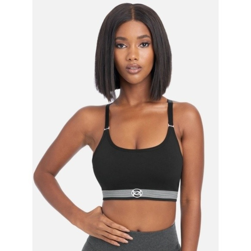 bebe sport Geo Stripe Sports Bra‎ Black & White Top Small NWT